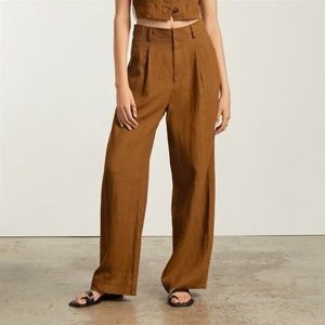 Everlane Linen Way High Drape Pant NWT Tawny Brown 6